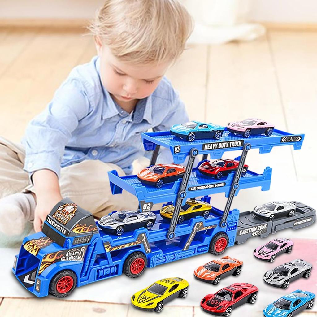 AMYCOOL Игрушечный строительный транспорт Миниатюрный набор автомобилей с местом для хранения и Рабочая обучающая игрушка с дорожными знаками и автомобилями для помещений и Идеальный подарок для
