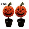 Autumn Seasonal Home Decor Artificial Pumpkin Topiary Tree, Halloween Face Faux Boxwood Plants with Stake, Indoor Party Props Fall Thanksgiving