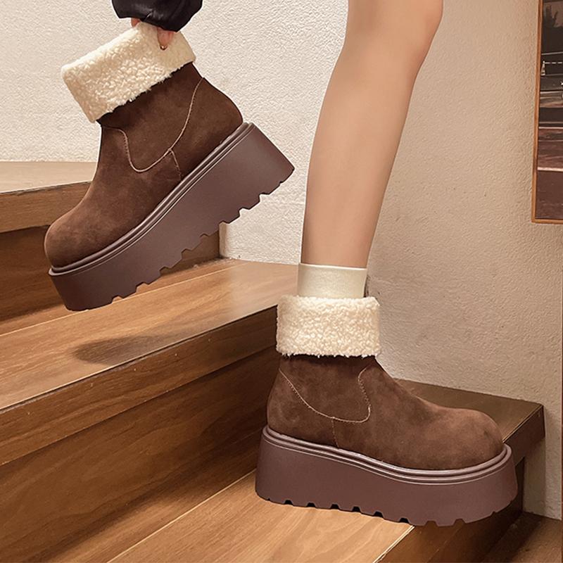 Ботильоны женские на меховой платформе, замшевые туфли на плоской подошве, женские, 2025 года, тренд, зимняя мода, дизайнерские, для ходьбы, повседневные, теплые, для снега, женские