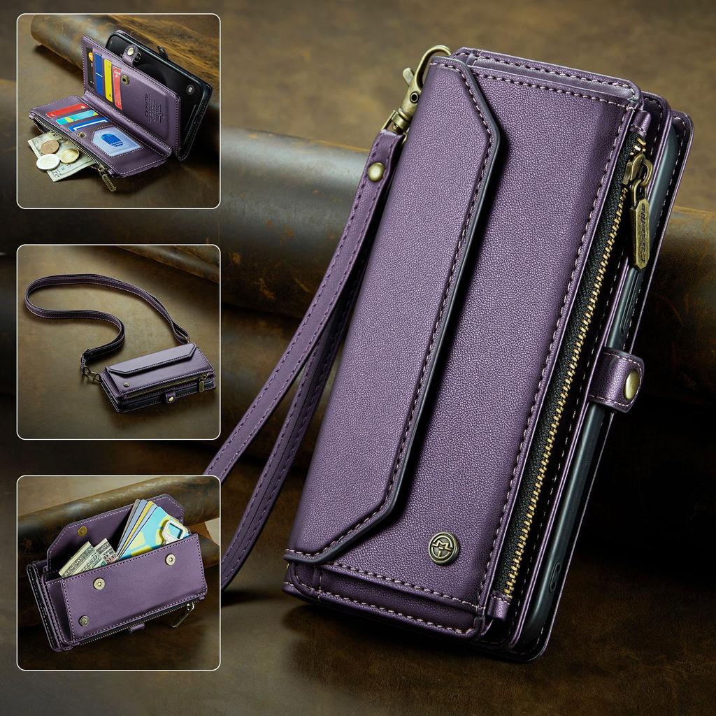 Suitable for iPhone 16 phone case, Apple 17 wallet leather case, Samsung S24 flip cover with zipper, Z Fold6