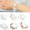 Fashion Pearl Rhinestones Wrist Flower Exquisite Wrist Flower Girl Bridesmaid Bridal Wedding Lace-up Wrist Flower Prom Bracelet