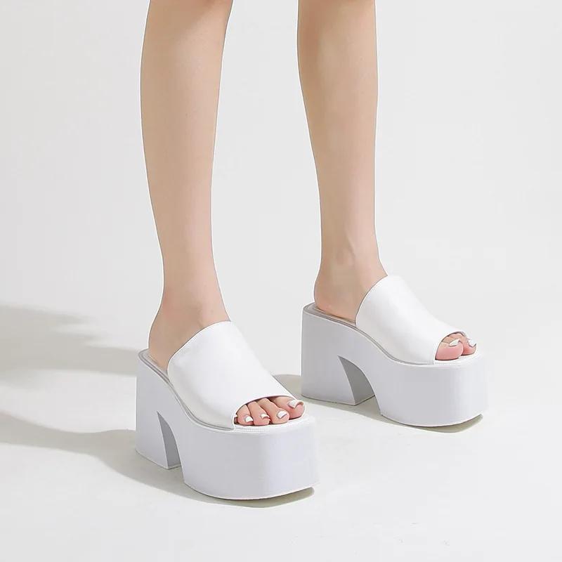 Мода 10 см Летние Слипоны Женские Босоножки на Платформе и Высоком Каблуке Модные С Открытым Носком Женские Повседневные Туфли Удобные Акция Распродажа