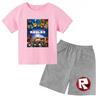 Children's T-shirt Two-piece Anime Game Print Clothing Summer Short-sleeved+Shorts Boy Girl 3-12 Years Fashion Casual Sports Set