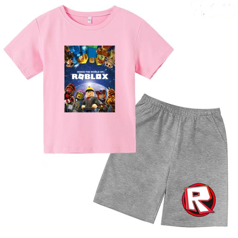 Children's T-shirt Two-piece Anime Game Print Clothing Summer Short-sleeved+Shorts Boy Girl 3-12 Years Fashion Casual Sports Set
