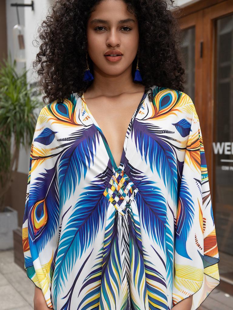 EDOLYNSA Зеленый богемный женский кафтан, расслабленное длинное платье, купальник, накидка, домашний халат Moo Moo Платье для отдыха на пляже Q1634