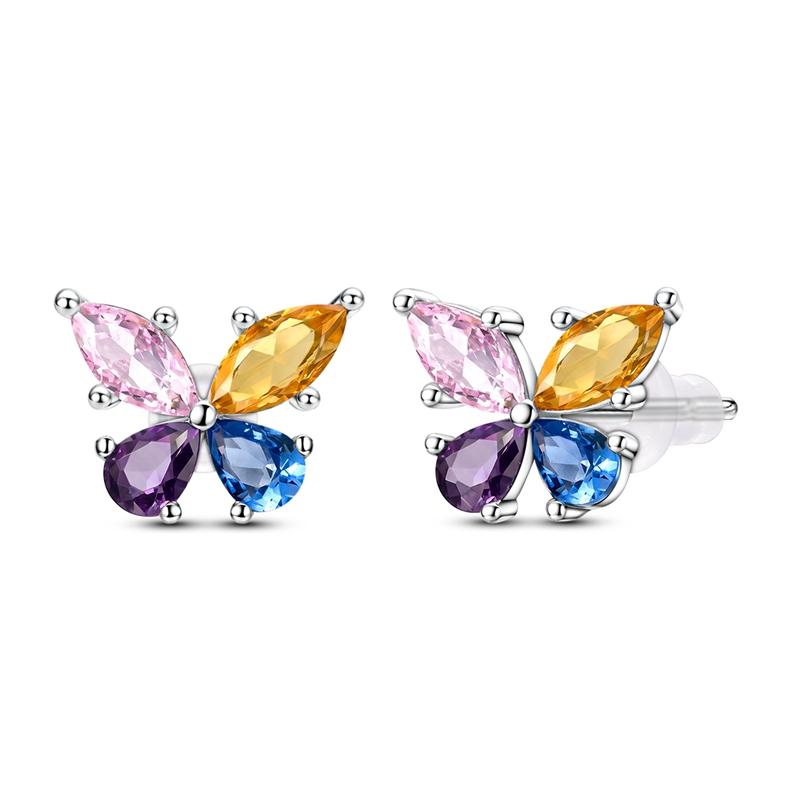925 Silver Colorful Zircon Skull Butterfly Flower Women Earring Brilliant Wedding Engagement Star Earrings Jewelry Gift