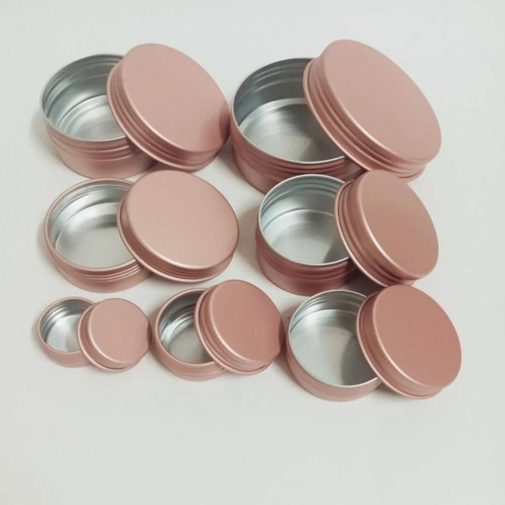 1/11/11/11/11/11/61g Rose Gold Round Empty Aluminum Box Lids Silvery Tin Cans Round Metal Box Empty Ceam Jar Cosmetic Containers