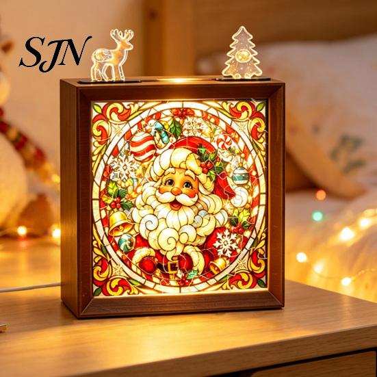 DIY Bedside Lamp Decor Christmas Acrylic Puzzle Night Light, Wooden Frame Hand-Assembled Jigsaw Soft Glow Light Lamp, Creative Home Desktop