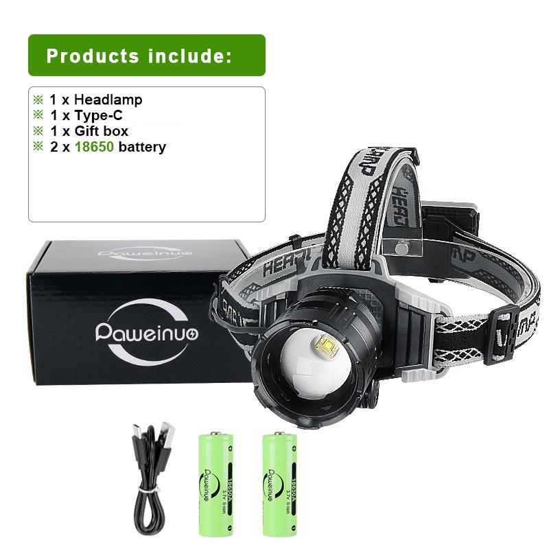 Most Powerful Headlamp High Power LED Rechargeable USB Head Flashlight Super Bright Long Range Zoom Headlight Fishing Headlights