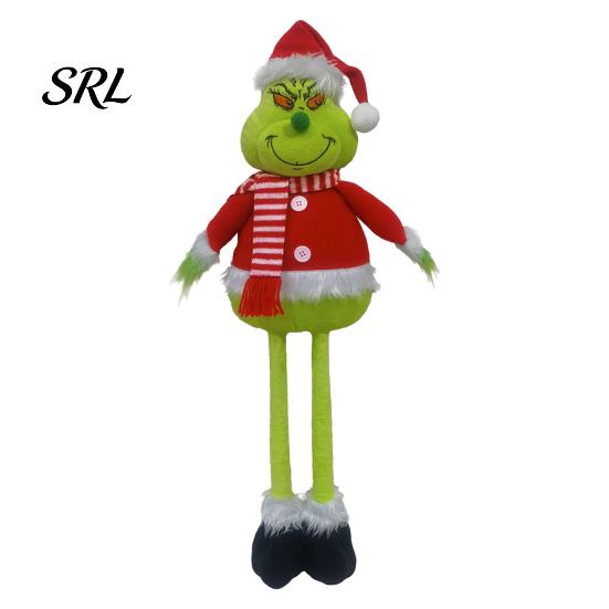 Christmas Elf Decoration Green Plush Toy, Soft Stuffed Animal Doll with Festive Window Display Retractable Long Leg for Holiday Home Fireplace Mantel