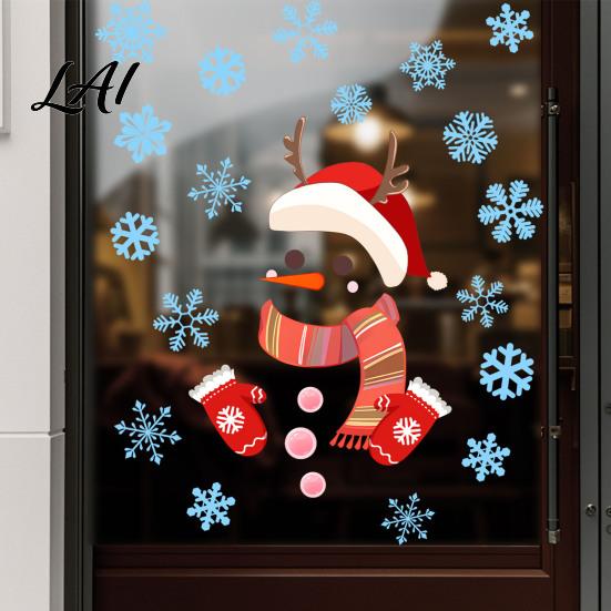 Christmas Window Clings Clings Cartoon Antlers Snowman Wall Stickers Waterproof PVC Decorative Winter Ornaments Decals for Home Glass Windows