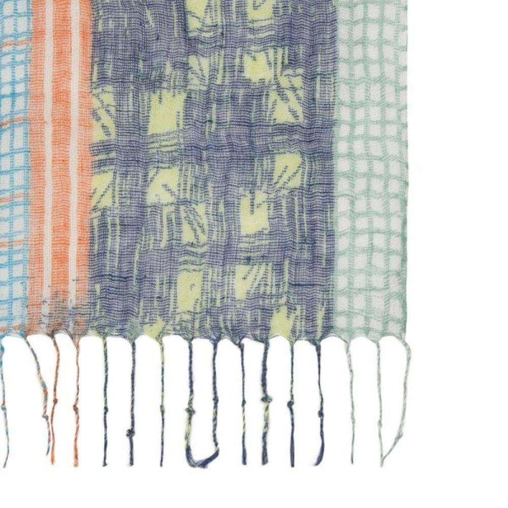 Furina Light Linen 100  Art Check Scarf Green