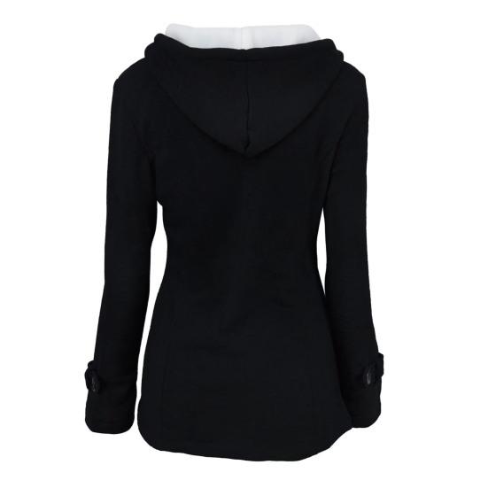 Fall Winter Coat with Side Pockets Solid Color Hooded Horn Button Closure Long Sleeve