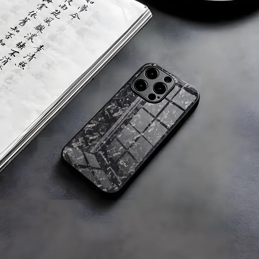 Чехол для телефона Fundas из кованого карбона для IPhone 17 Air 16 E Pro Max 15 14 13 Mini 12 Pro 11 Max Plus Черная стеклянная крышка