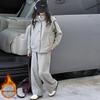 Комплект спортивного жилета и спортивных штанов на флисовой подкладке для девочек - Осень/Зима, Повседневная детская одежда в корейском стиле, Тренд
