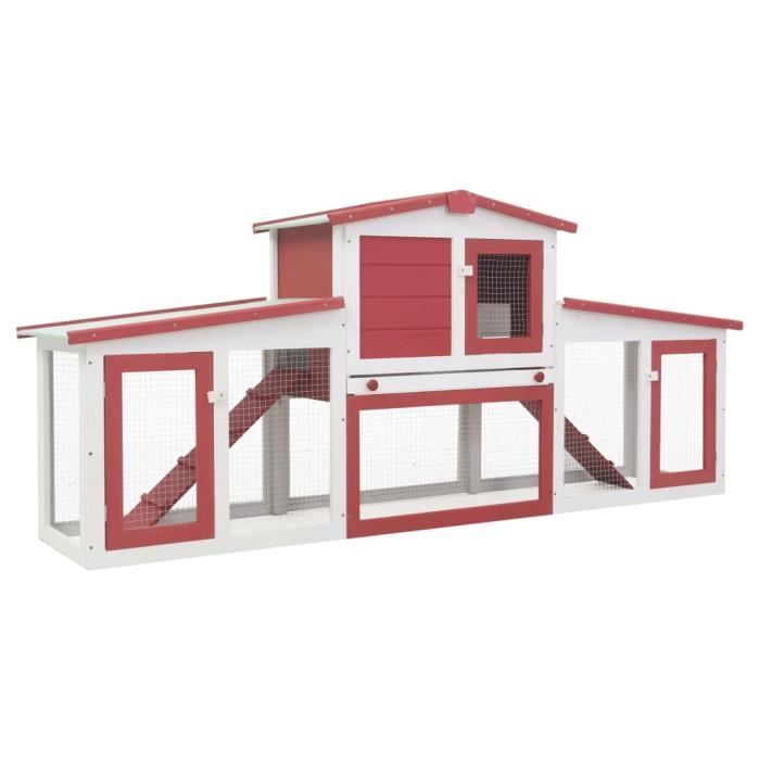 Outdoor Rabbit Hutch - vidaXL - 204x45x85 Cm - Fir Wood - White and Red - 2 Layers