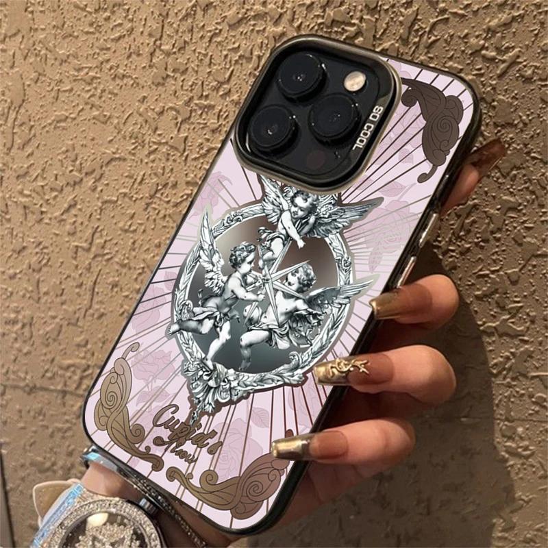 Ретро Чехол-бампер Ангелочек Купидон для lPhone 17 16 15 14 13 12 11 Pro Max Лазерный Жесткий Ударопрочный Задняя крышка Чехол Funda 16 Pro