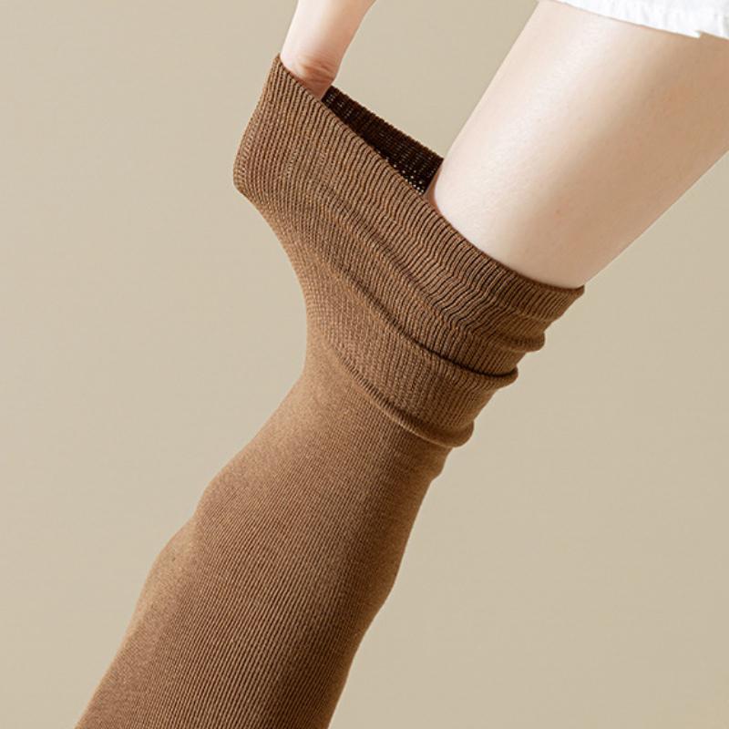 Женские носки средней длины, однотонные ворсовые носки, дышащие и удобные хлопковые носки