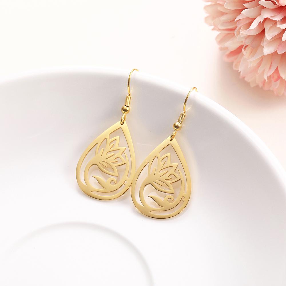 Vintage Hollow Women‘s Flower Earrings Jewelry Stainless Steel Water Drop Shape Geometric Earring