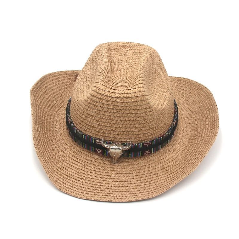 Шляпа из соломы «Западный пастух» Специальная шляпа Верх Коровья голова Деним Солнцезащитная тень Тибетский этнический стиль Шляпа
