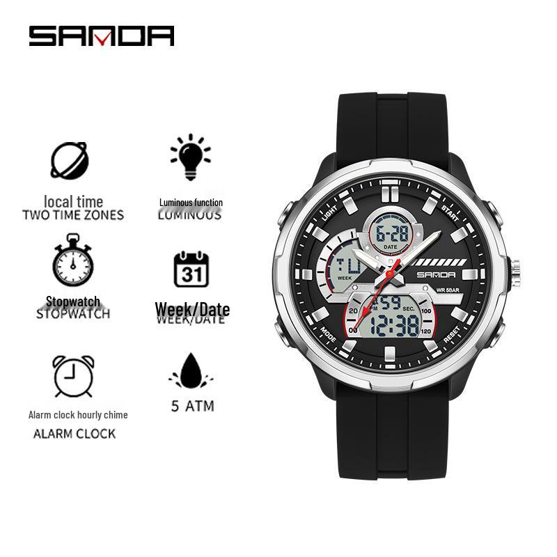 Sanda Молодежные Светящиеся Водонепроницаемые Многофункциональные Мужские Спортивные Часы