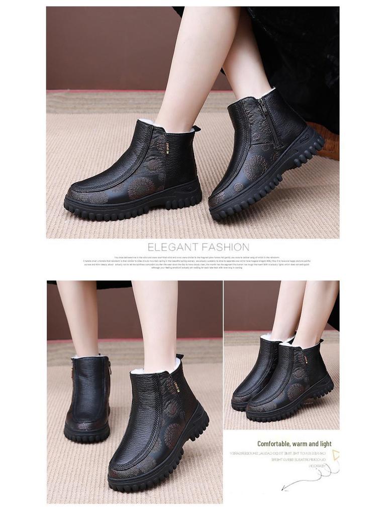 Женские шерстяные зимние ботинки: Нескользящая, Мягкая подошва, Теплый хлопок для людей среднего и пожилого возраста