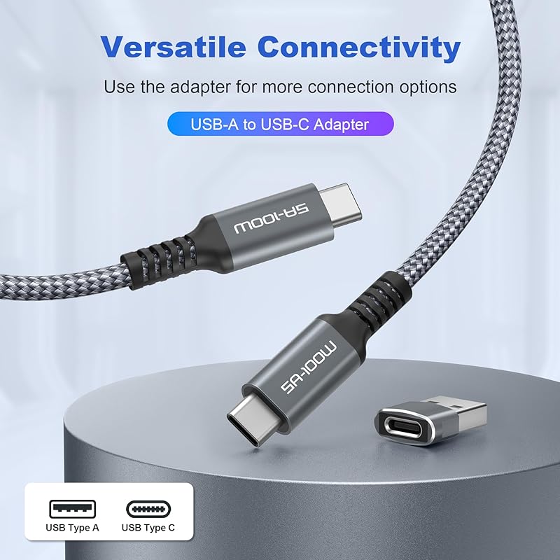 Basesailor USB Type C To Type 100W Cable 2M and Adapter, PD Charging Cord Fast Charging Cable, iPhone 16 15 Max, MacBook, iPad Pro 10, Air 4, 5, Mini