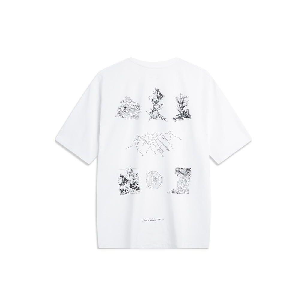 Li Ning Cf Su Long In The Wild Back Pattern Printed Quick-Dry Cool Round Neck Short Sleeve T-Shirt Men T-Shirts Standard-White ATSU627-2