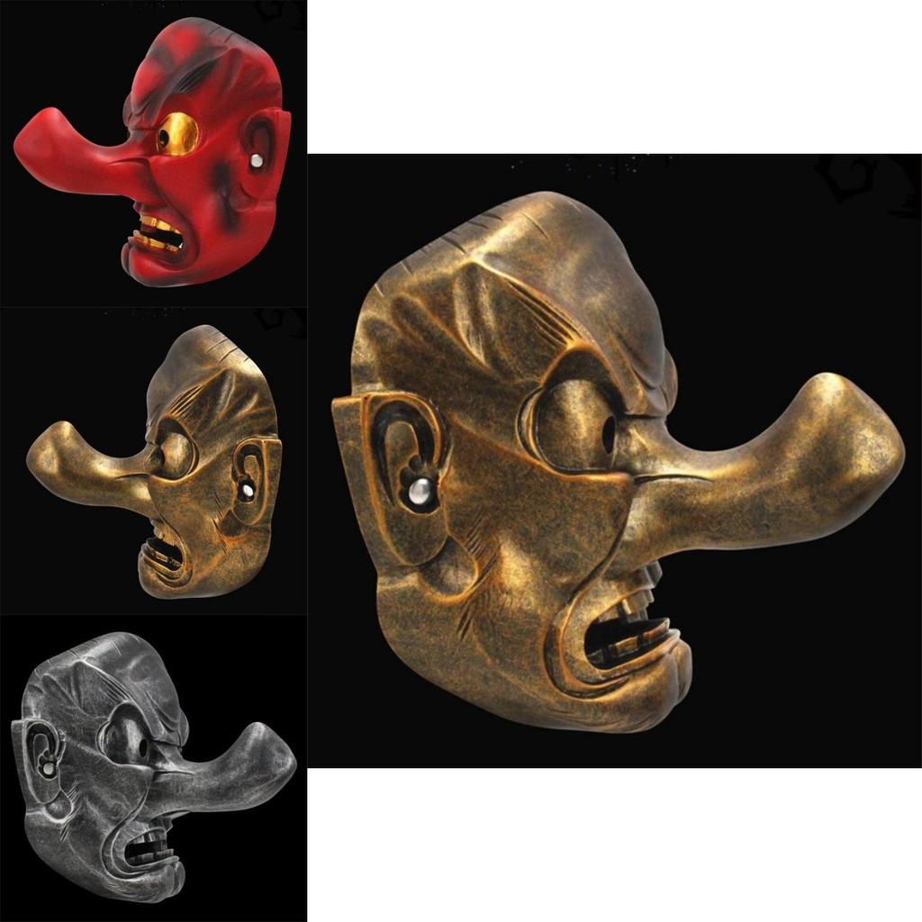 Exquisite Long-nosed Tengu Mask In Silver Copper And Red For Halloween And Cosplay