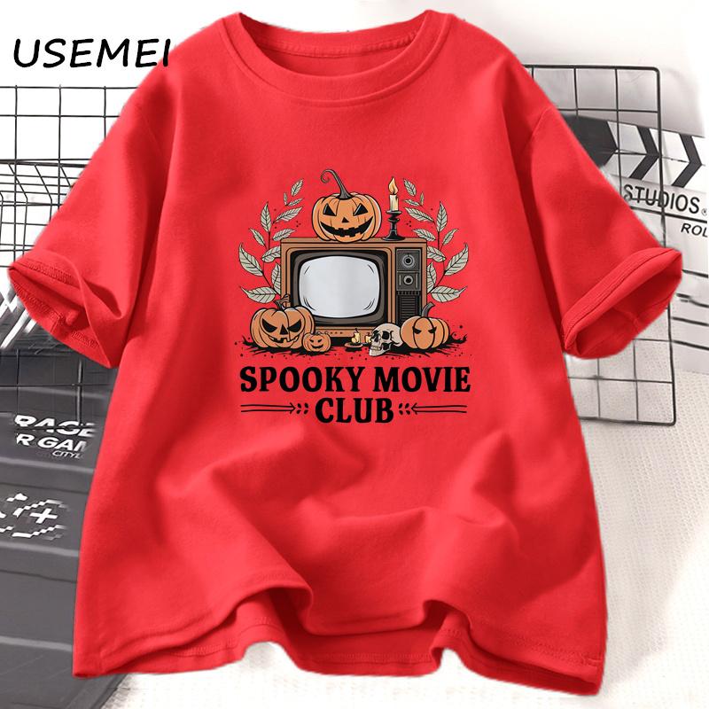 Spooky Movie Club T Shirt Funny Halloween Horror Fall Pumkin Graphic T Shirts Women Men Loose Cotton Short Sleeve Tees Clothes