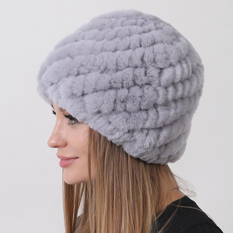 Новая теплая шапка из натурального меха Зимняя женская шапка из меха кролика рекс Толстая подкладка в два слоя Уличная женская шапка-бини Шапки круглой формы Ананас