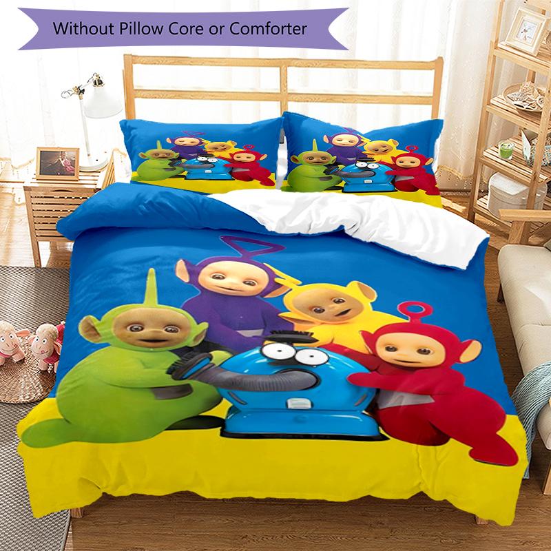 3pcs Teletubbies Bedding Set Duvet Cover Closure Includes 1 Duvet Cover & 2 Pillowcases, Soft and Comfortable for All Seasons.