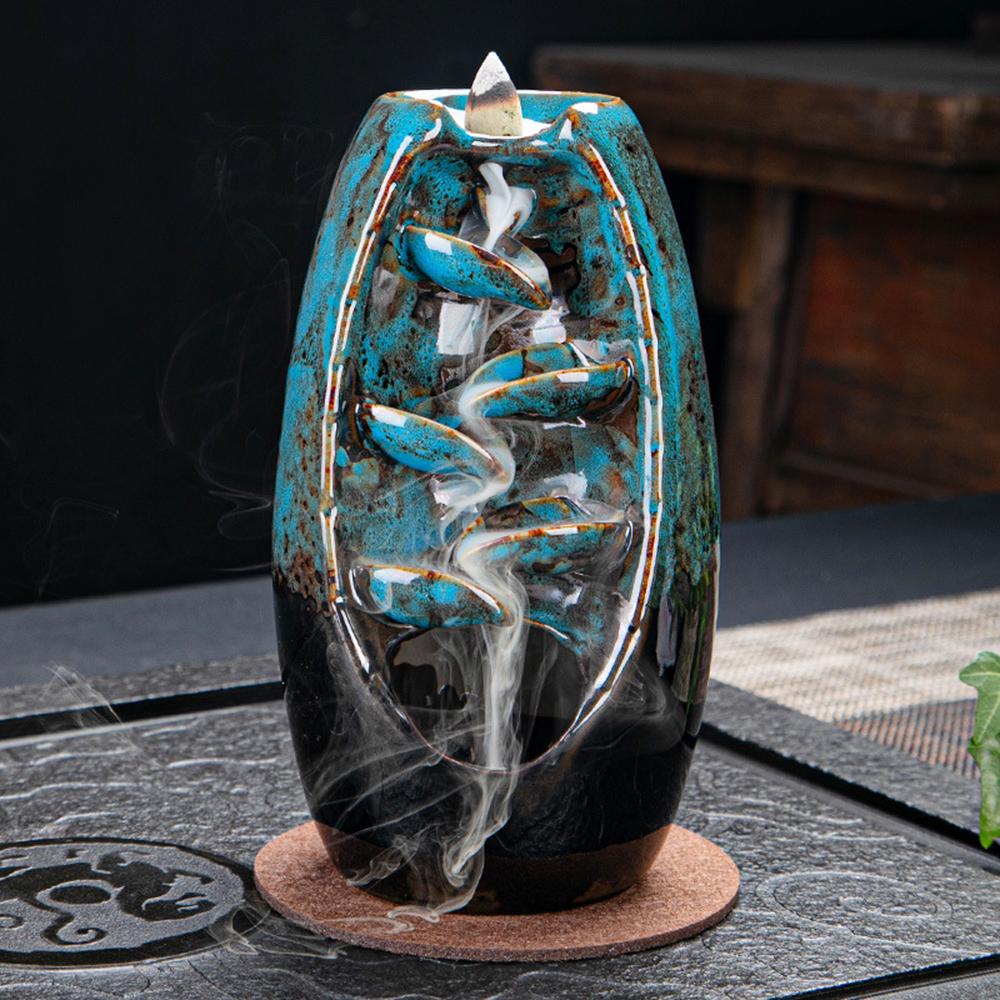 Ceramic Reverse-Flow Incense Burner with 120 Cones Creative Incense Holder Set for Home Office Decor