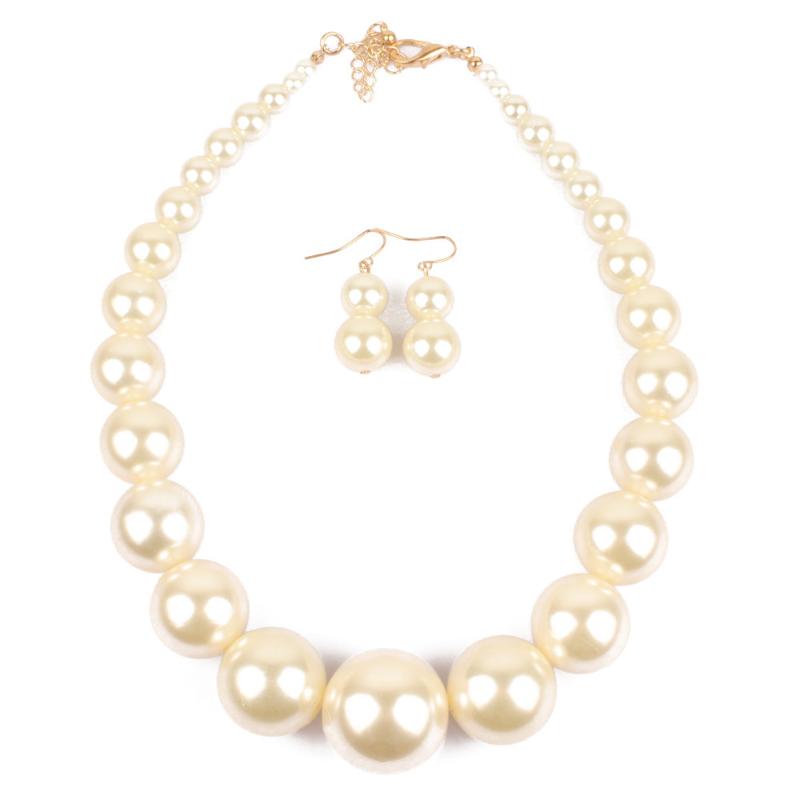 Women Big Imitation Pearl Choker Necklace and 3Pcs Set White Pearl Beaded Earrings for Valentine Night
