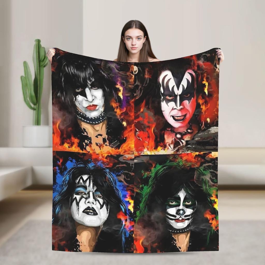 Одеяло Американской рок-группы Kiss Мягкое Теплое Новинка Плюшевое Одеяло-накидка Для Домашнего Декора Путешествий Фланелевое Покрывало Покрывало