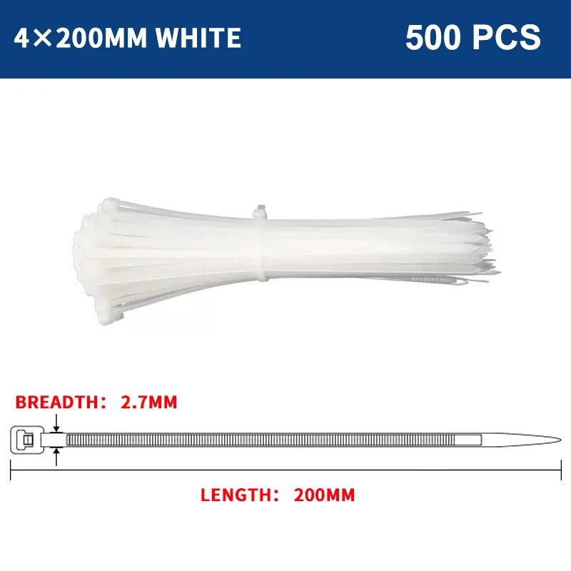 250/500Pcs Nylon Self-Locking Ties Bundling Tape White Durable Anti-Corrosion and Anti-Freeze High Toughness Bundling Rope Ties