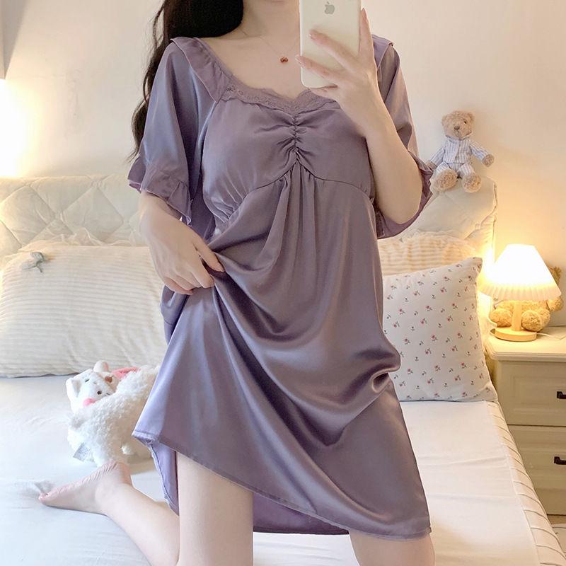 Пижамы Sweet Ice Silk для женщин, домашняя одежда с короткими рукавами в летнем дворцовом стиле и пижамные юбки