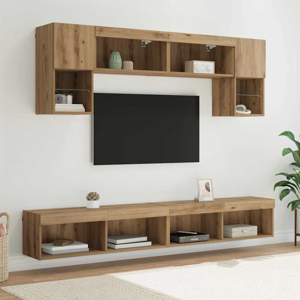 TV Wall Unit with LED Lighting 6 pcs Artisan Oak Wood Material