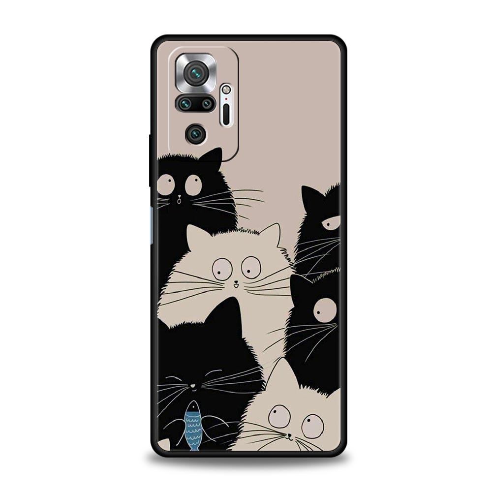 Мультяшный чехол для телефона с кошкой для Xiaomi Redmi Note 14 13 5G 10 11 12 Pro Plus 4G 14C 13C 12C 10C Черный