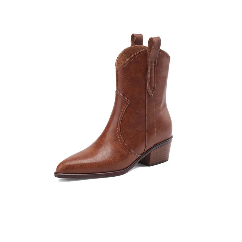 Винтажные женские ботильоны из натуральной кожи на толстом каблуке с острым носком, женские короткие ботинки челси в стиле ретро для офиса, 2024 г., новинка