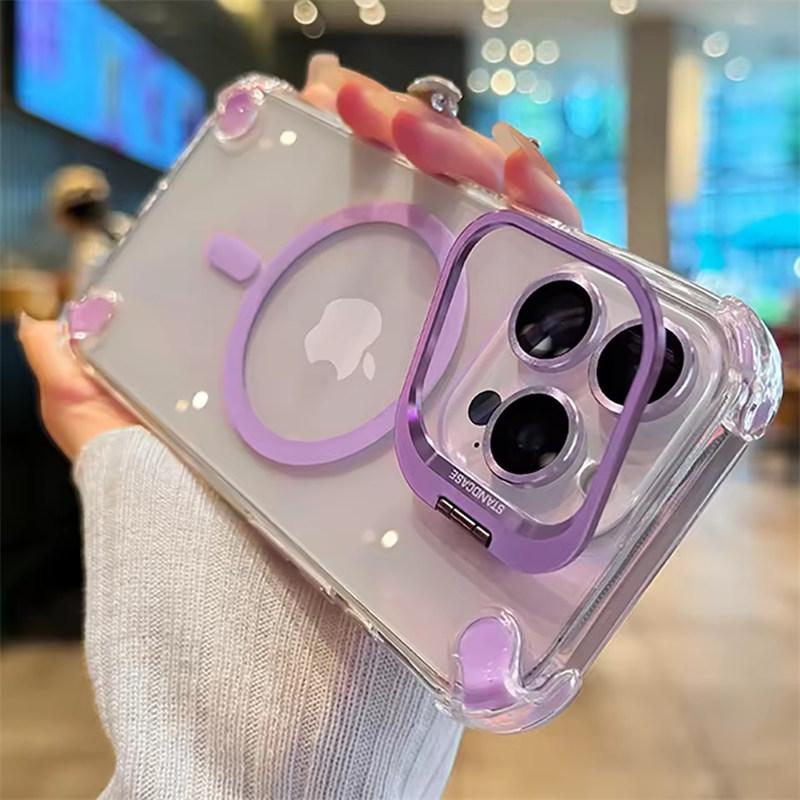 Роскошные магнитные противоударные чехлы для телефона для iPhone17 16 15 14 13 12 Pro Max Plus 11 для Magsafe с защитой линз из стекла, чехол-подставка