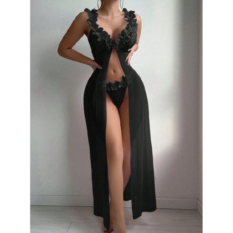 Women's Seduction Night 3D Floral Lace Lingerie Dress Nightgown Set + Thong Intimate Apparel Bedroom Attire Sleepwear ComboGood product