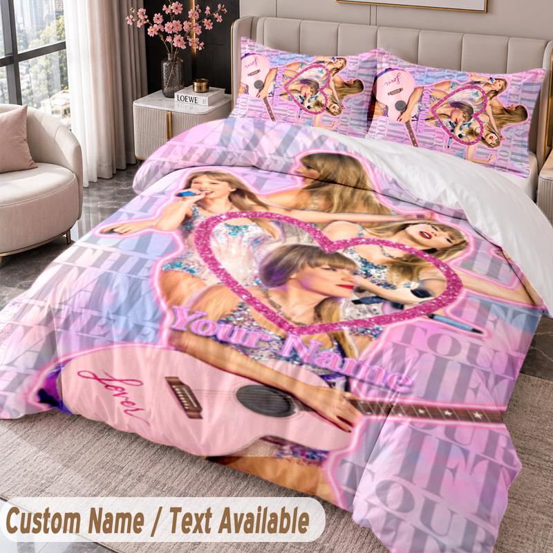 Taylor Swift Printed Bedding Set Custom Name Text 1 Duvet Cover 2 Pillowcases For Bedroom
