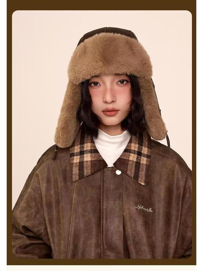 Retro Leather Lei Feng Winter Aviator Hat - Unisex Warm Fleece-Lined Ski & Cycling Ear Protection