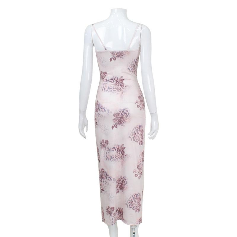 Women's Halter Print Breast Cup Fanny Pack Hip Low Cut Sexy Hot Dinner Fashion Dress