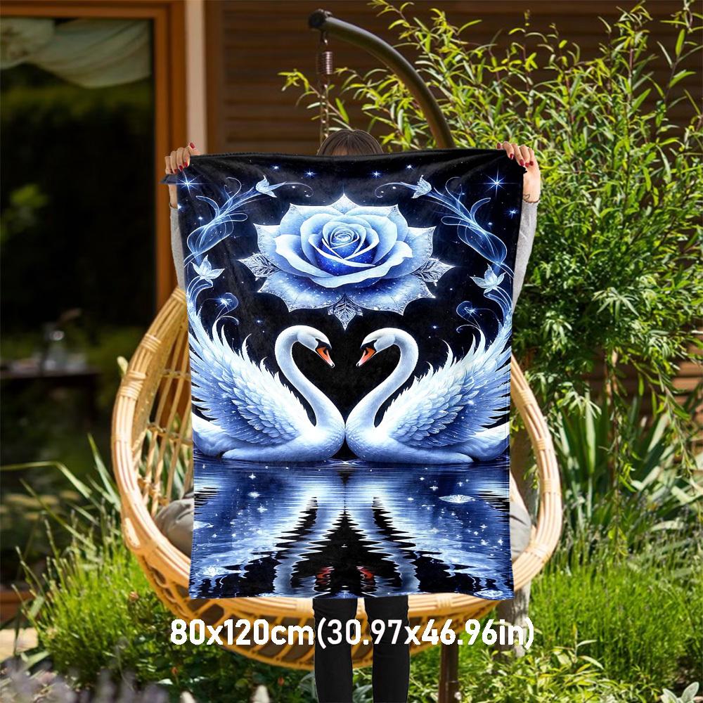 1pc Swan Love Outdoor Flannel Blanket Soft Warm All-Season Throw for Sofa Bed Car Camping Office, Cozy Gift Idea1192S