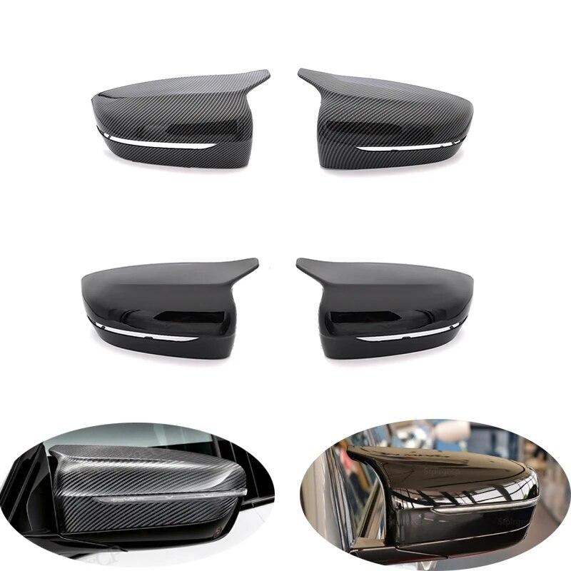 2Pcs Car Bright Black Side Rear View Mirror Cover Replacement For BMW 3 4 5 7 Series G20 G22 G30 G31 G38 G11 G12 2016 -
