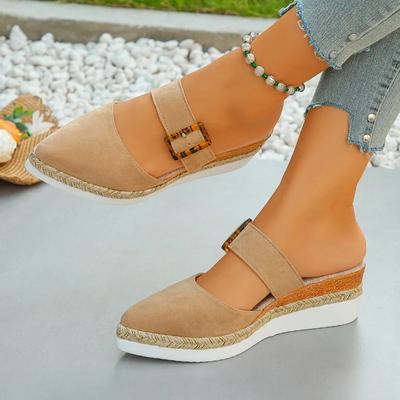 Модная женская обувь 2024 года, горячая распродажа, женские тапочки Baotou, модные повседневные тапочки с пряжкой на поясе, женские новые тапочки больших размеров на танкетке