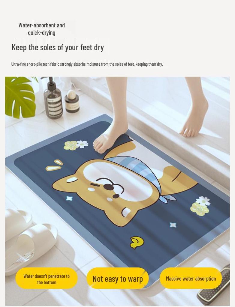 New Year Anti-Slip Red Bathroom Floor Mat - Quick-Drying, High Water Absorption