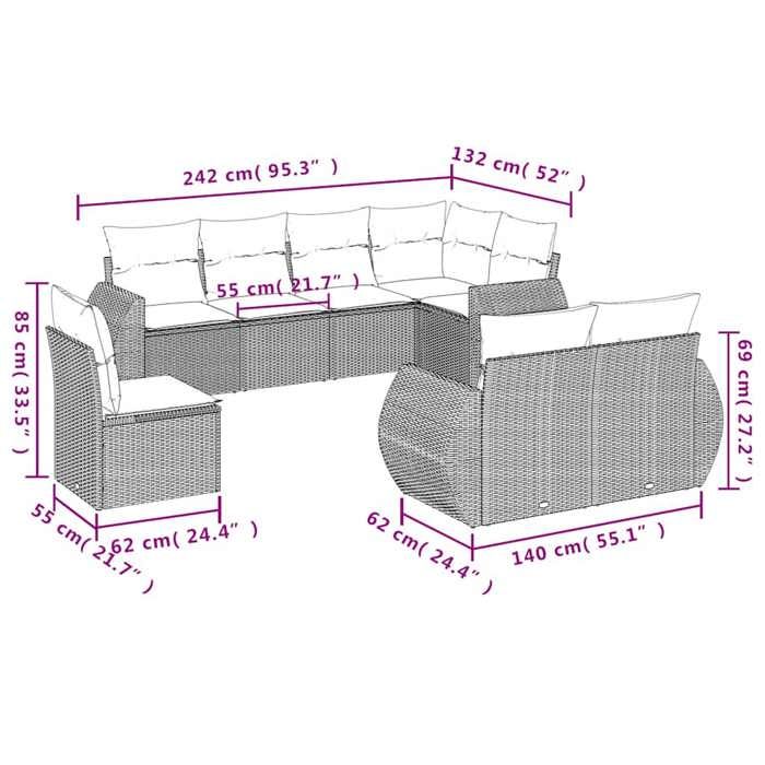 VidaXL Salon de Jardin avec Coussins 8 pcs, Canapés avec Dossier, Ensemble de Meubles, Mobilier de Terrasse Patio, Gris 3221641